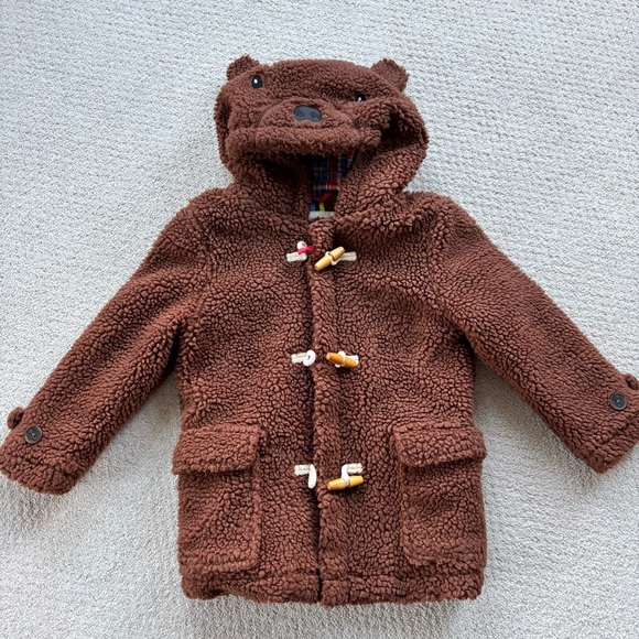 Mini Boden Brown Teddy Bear Hooded Sherpa Coat